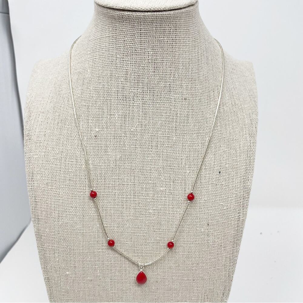 JTV Red Stone Station Necklace Sterling Silver